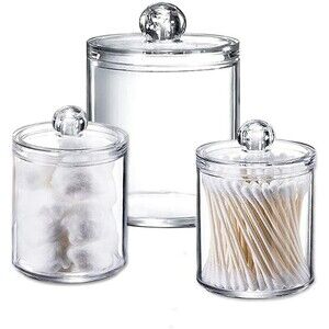 Set of 3 Cotton Ball & Swab Organizer, Acrylic Holders Multipurpose 10oz, 22oz